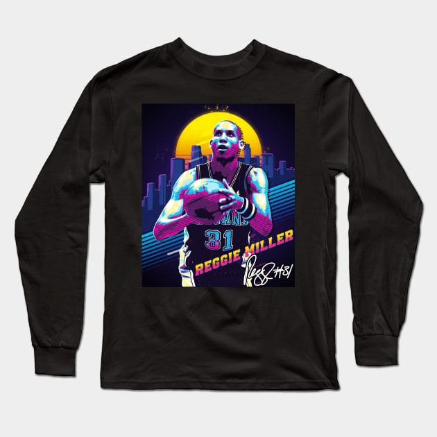 Reggie Miller Choke Sign Basketball Legend Signature Vintage Retro 80s 90s Bootleg Rap Style Long Sleeve T-Shirt by CarDE